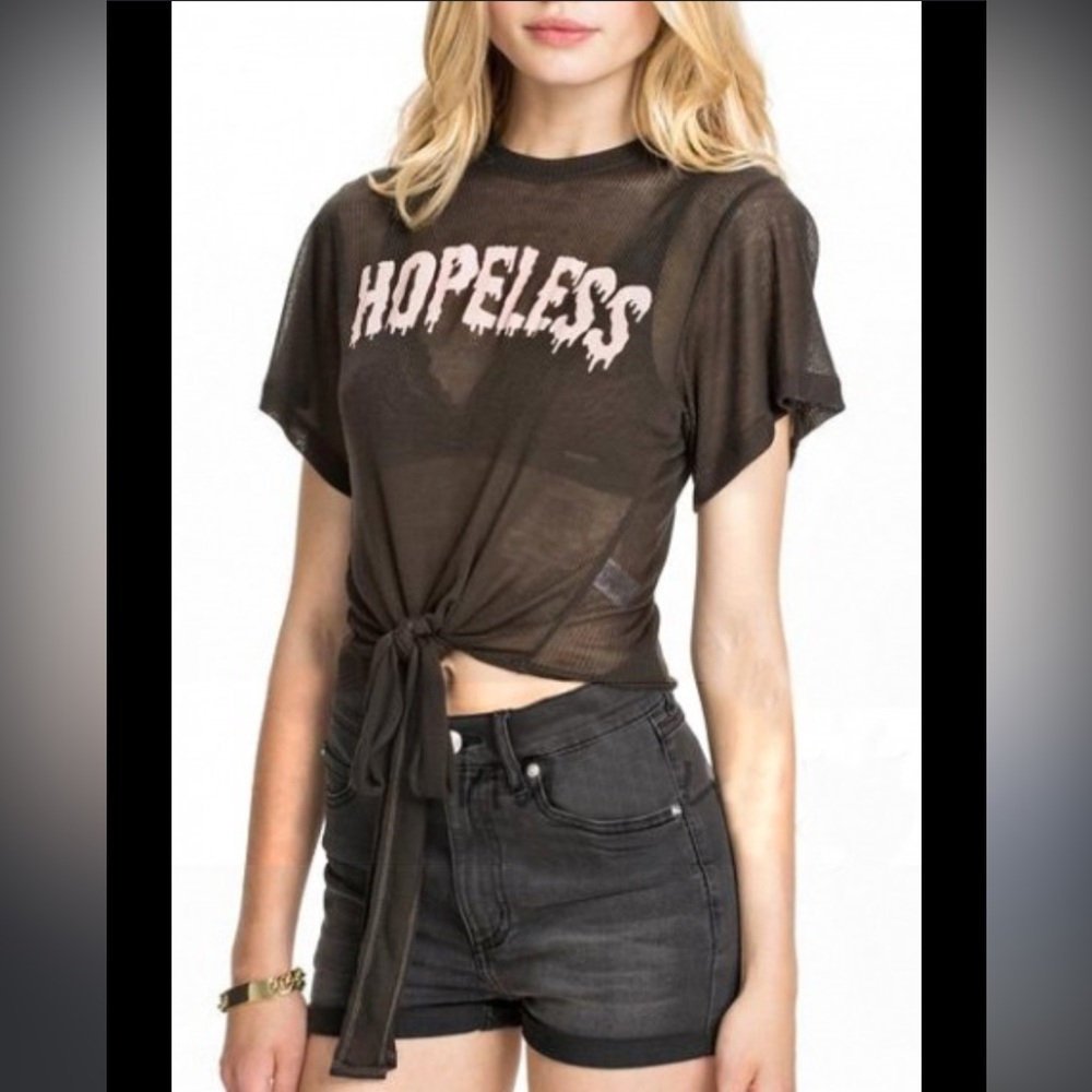 Wildfox Women's Hopeless Cowgirl Rib Top Sheer 100% Tencel Tee Tie Bottom Drippy